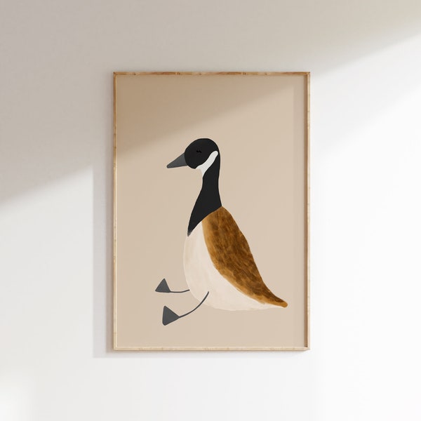 Arte de parede de ganso canadá, arte de parede de ganso fofo, bege, menino, decoração de berçário, ganso para impressão, quarto infantil, arte neutra de berçário