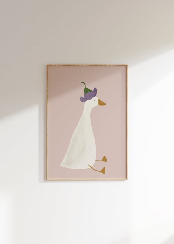 Silly Goose Wall Art Cute Goose Poster Pale Pink Girl Nursery Decor Goose Printable Pink Girls Room Print Goose with Flower Hat Illustration