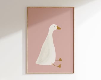 Silly Goose Wall Art, Cute Goose Poster, Light Pink Nursery Decor, Farm Animal Printable, Girl's Room Illustration, Goose Children's Room