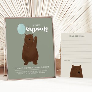 Cápsula de tempo de primeiro aniversário editável, urso, cápsula de tempo de primeiro aniversário, modelo de cápsula de tempo de primeiro aniversário, decoração de festa de urso