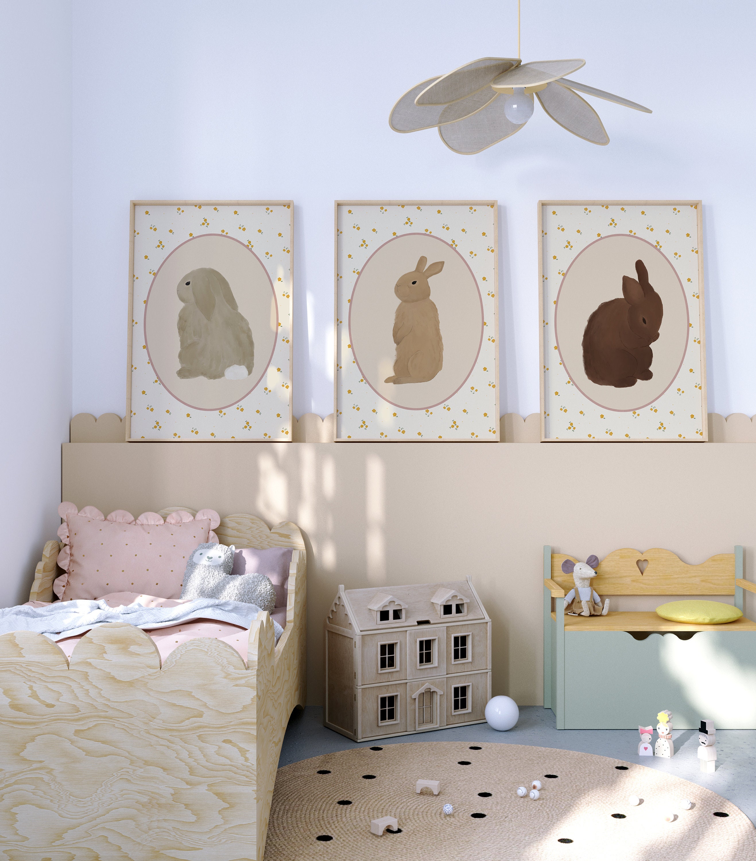 Bunny Nursery Print Set, Cute Bunny Printable, Bunny Nursery Art, Girl ...