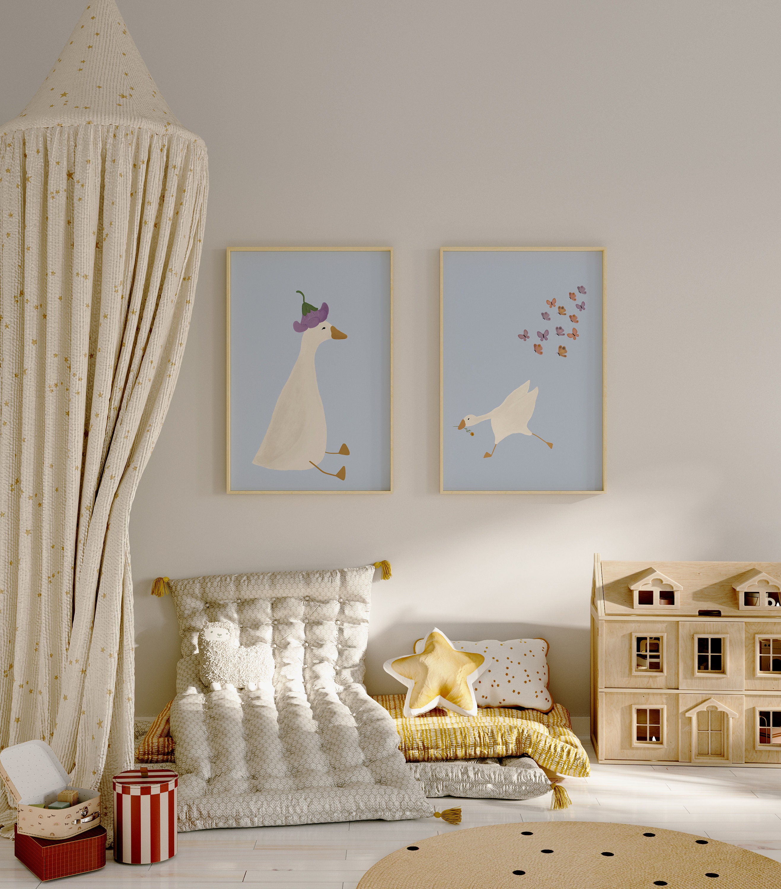 Silly Goose Wall Art, Cute Goose Poster, Blue Girl Nursery Decor, Farm ...