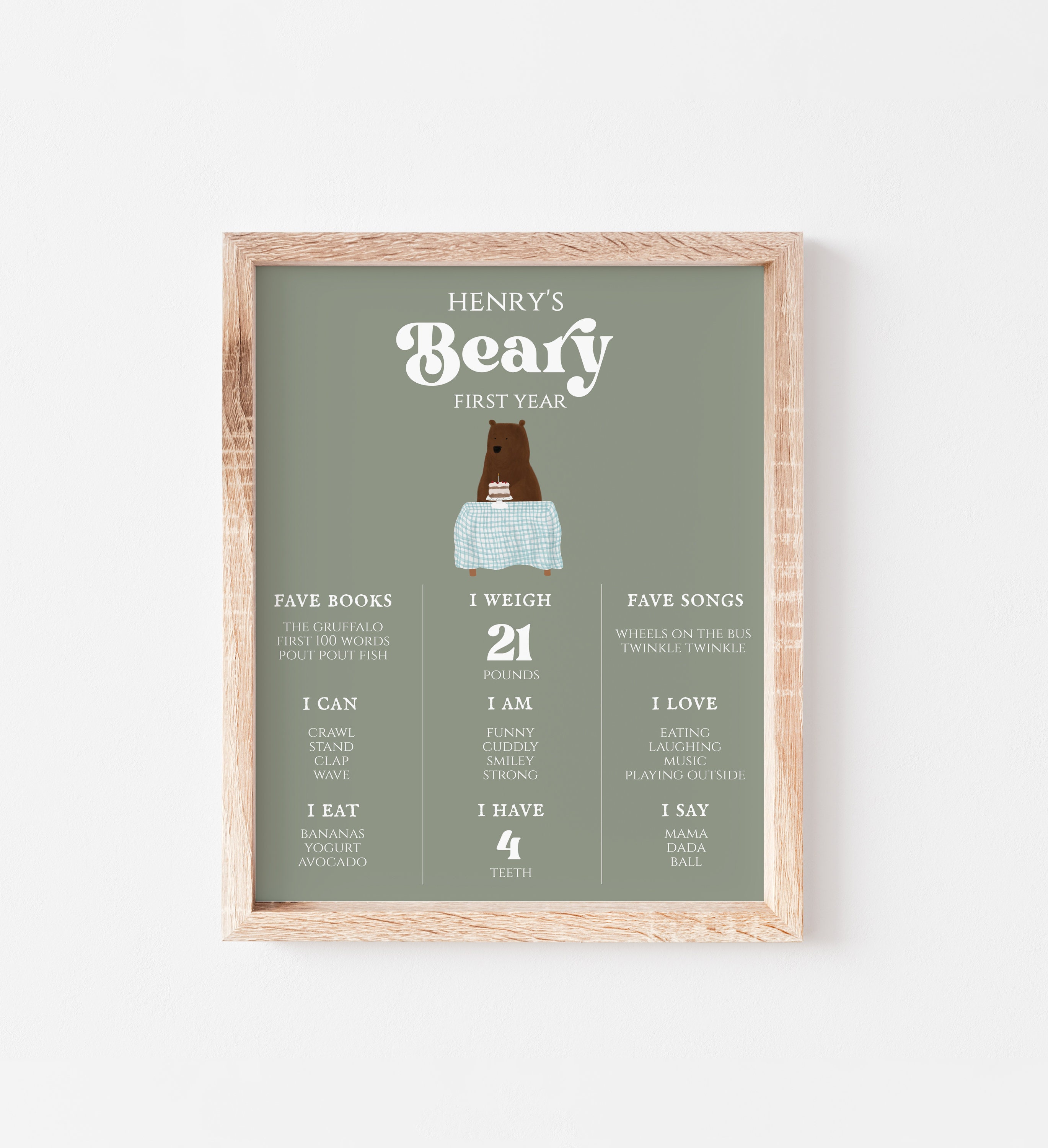 Editable Beary First Birthday Milestone Poster Bear 1st Birthday ...