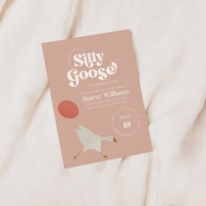 Silly Goose Birthday Invitation, Girl Goose Birthday Invite, Mother Goose, Farm Animal Birthday, Pink Goose Birthday, Editable, Template