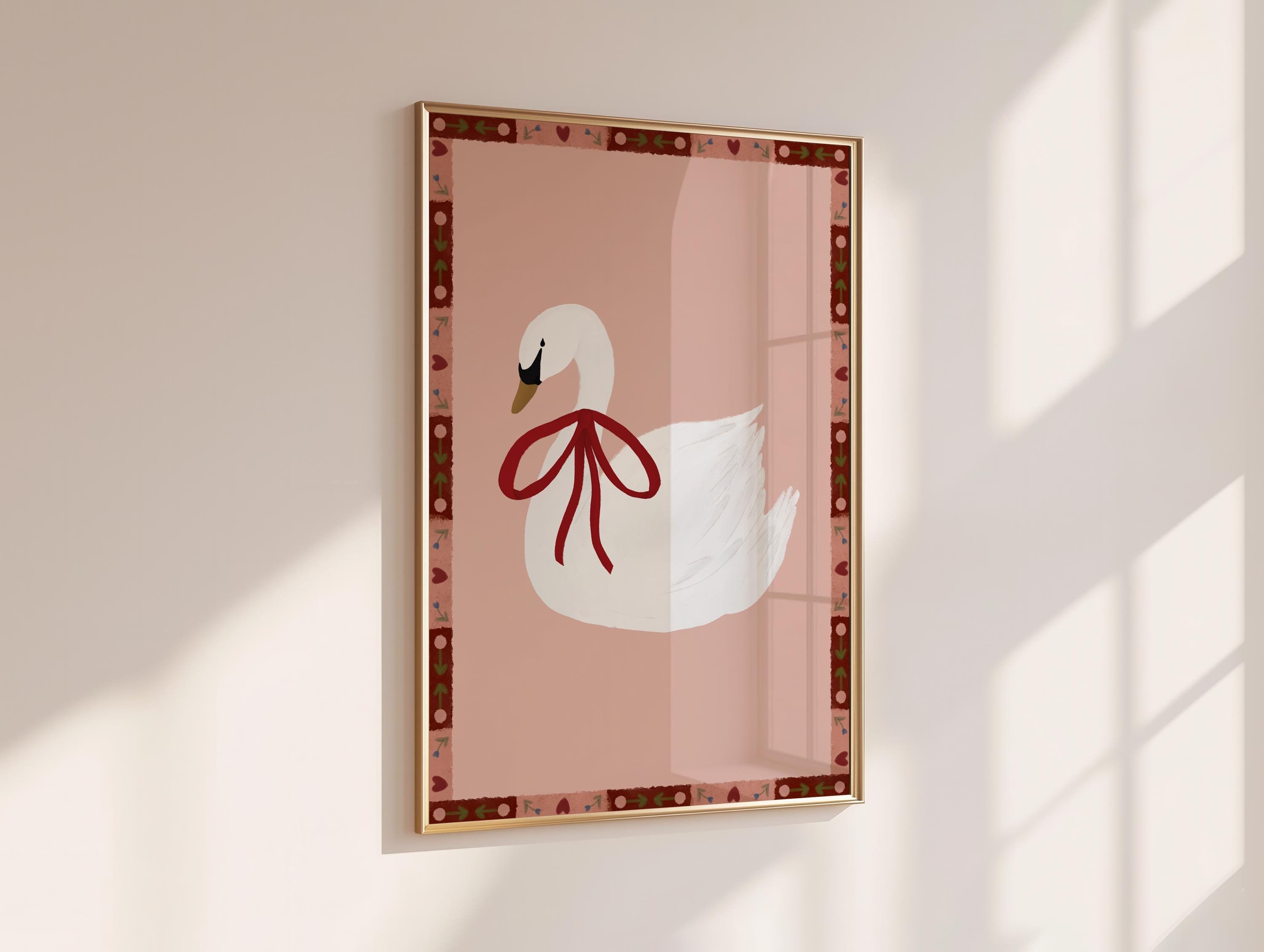 Swan Art Print Coquette Room Decor Cute Girly Wall Art Swan Printable ...