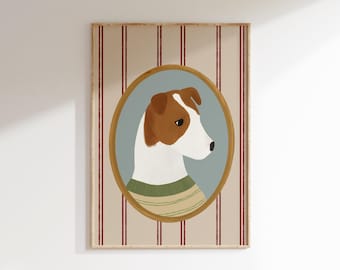 Arte de perro Jack Russell Terrier, estética vintage, decoración de habitación de la abuela milenaria, arte de perro para habitación de niño, decoración de guardería de perros, pintura de perro vintage, obra de arte de perro