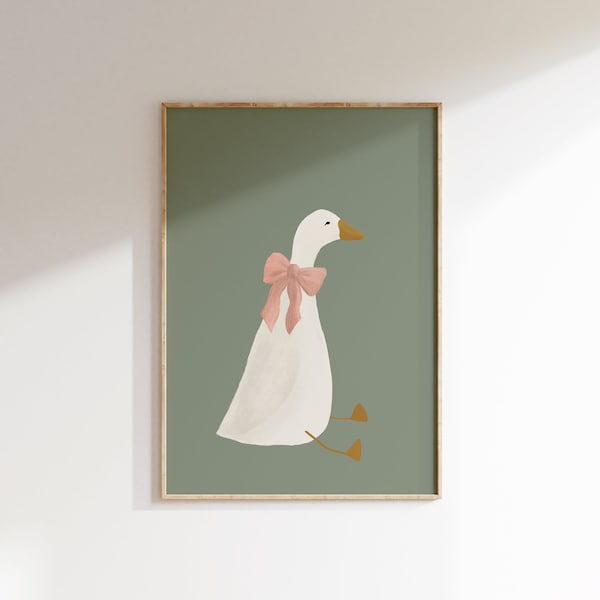 Silly Goose Wall Art Cute Goose Poster Sage Green Nursery Decor Farm Animal Printable Pink Coquette Room Decor Green Girl's Room Goose Print