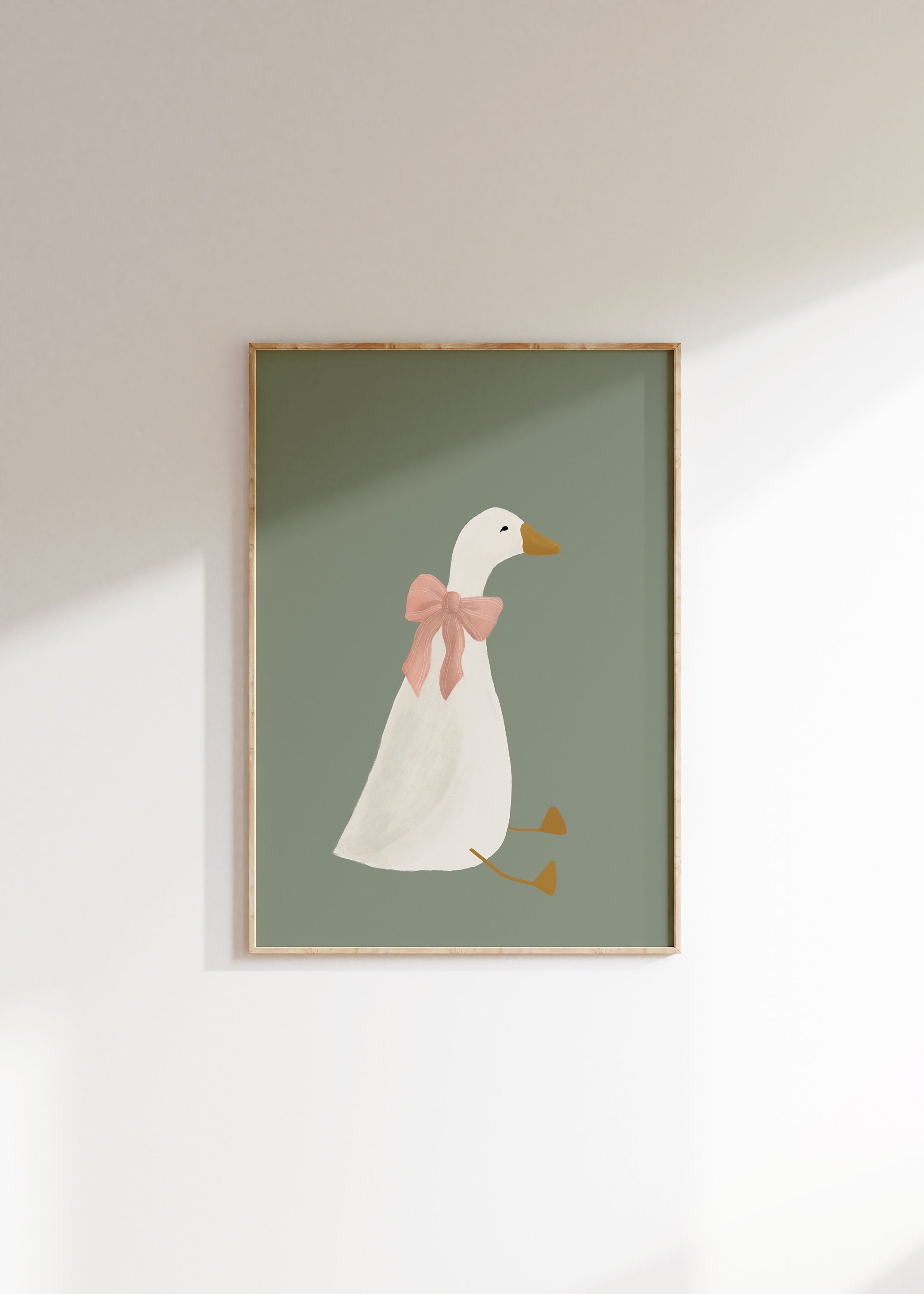 Silly Goose Wall Art Cute Goose Poster Sage Green Nursery Decor Farm Animal Printable Pink Coquette Room Decor Green Girl's Room Goose Print