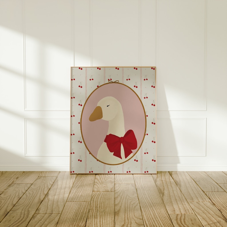 Vintage Goose Print, Grandmillenial Art, Coquette Art, Girl Goose ...