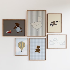 Boy Nursery Gallery Wall Set of 6 Boy's Room Print Set Adventure Nursery Teddy Bear Wall Art Blue Truck Print Hot Air Balloon Nursery Art image 10
