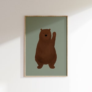 Salbei grün Kinderzimmer Bär Wand Kunst, niedlicher Bär zum Ausdrucken Bär Poster Bär Kinderzimmer Dekor Waldtier Baby Zimmer Dekor zum Ausdrucken