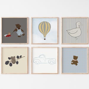 Boy Nursery Gallery Wall Set of 6 Boy's Room Print Set Adventure Nursery Teddy Bear Wall Art Blue Truck Print Hot Air Balloon Nursery Art image 3