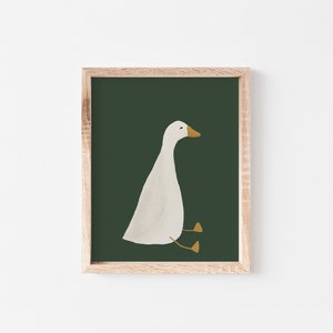 Silly Goose Wall Art, Cute Goose Poster, Dark Green Boy Nursery Decor, Farm Animal Printable, Kid's Room Illustration, Goose Children's Room image 5