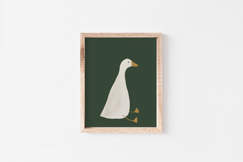 Silly Goose Wall Art, Cute Goose Poster, Dark Green Boy Nursery Decor, Farm Animal Printable, Kid's Room Illustration, Goose Children's Room image 5