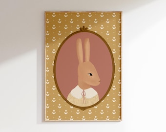 Mädchenzimmer Vintage Kaninchen Druck Grandmillenial Art Kaninchen-Kinderzimmer-Kunst Vintage Kinderzimmer-kleines Mädchen-Wand-Kunst Kaninchen-Kinderzimmer-Kunst-Kaninchen-Kinderzimmer