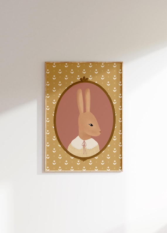 Girls Room Vintage Rabbit Print Grandmillenial Art Rabbit Nursery Art Vintage Nursery Little Girl Wall Art Bunny Nursery Art Rabbit Nursery