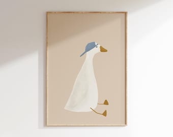 Silly Goose Art Cute Goose Poster Sports Nursery Decor Baseball Hat Toddler Boy Art Goose Print Baseball Room Decor Farm Animal Printable