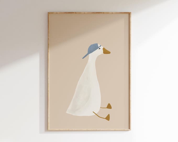Cute Goose Poster Light Pink Stripe Nursery Decor Vintage Aesthetic cute-goose-poster-light-pink-stripe-nursery-decor-vintage-aesthetic