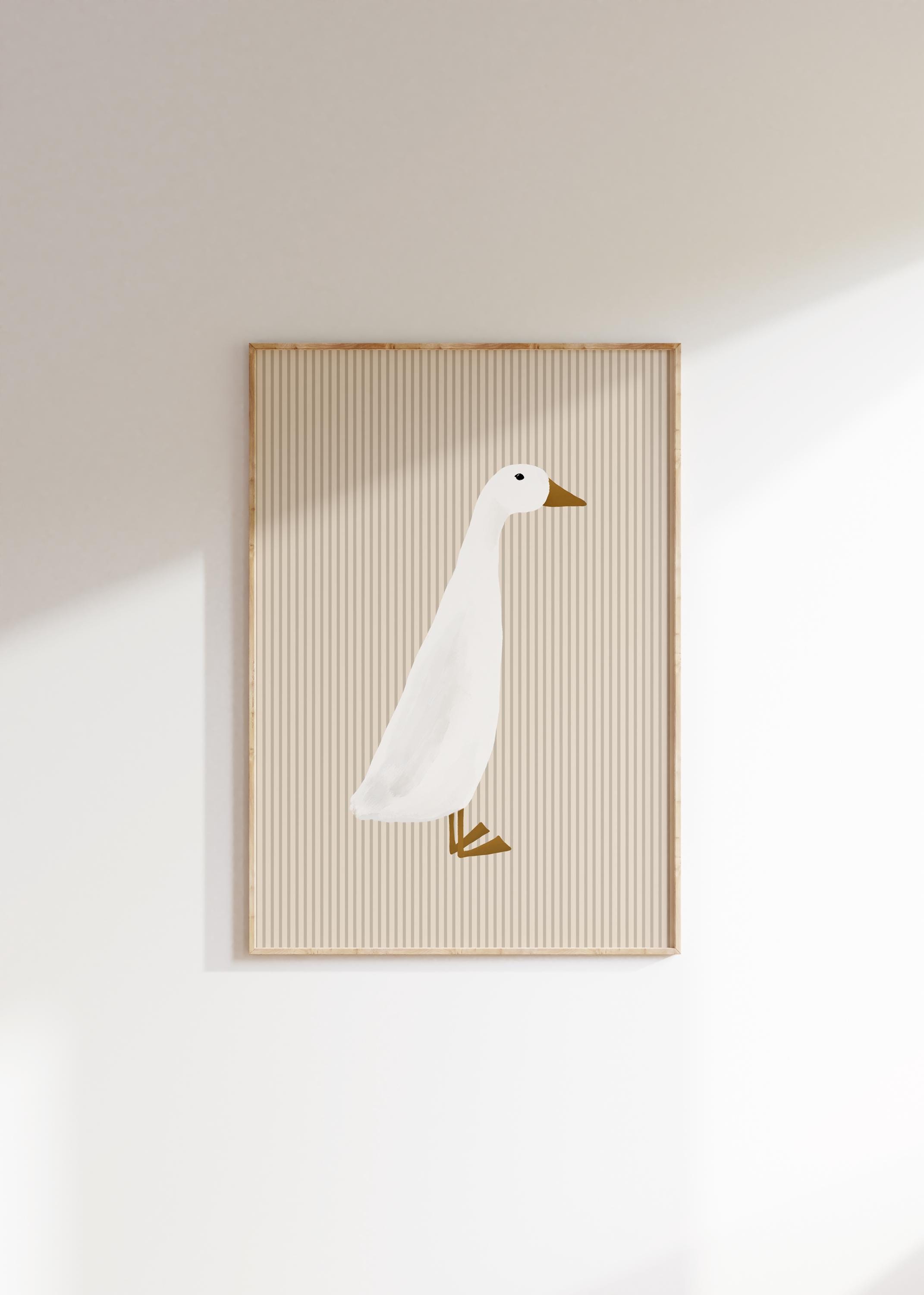 Vintage Duck Art Print Cottagecore Nursery Goose Printable Farm Nursery Decor Duck Print Beige Stripe Rustic Nursery Print Silly Goose Print