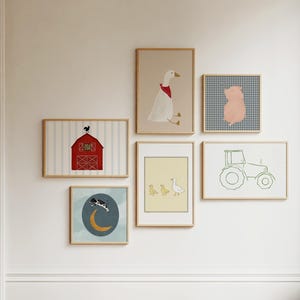 Conjunto de 6 artes para berçário de fazenda, arte para impressão de fazenda, decoração de berçário de fazenda, trator verde, estampa de pato, arte de ganso, impressões para quarto de criança, estampas de animais de fazenda
