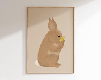 Bunny Nursery Print Little Girl Wall Art Girls Room Bunny Print Baby Bunny Print Beige Nursery Art Cute Bunny Printable Nursery Rabbit Print
