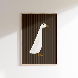 Vintage Duck Art Print Cottagecore Nursery Goose Printable Farm Nursery Decor Duck Print Beige Stripe Rustic Nursery Boy&#39;s Room  Goose Print
