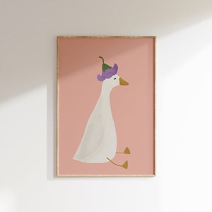 Alberne Gans Wandkunst, süße Gans Poster, Mädchen-Kinderzimmer-Dekor, Bauernhof Tier bedruckbar, Gänse und Blumen, Gans Thema, Kinderzimmer-Druck