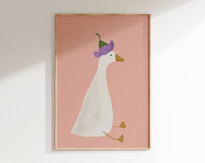 Cute Goose Poster Light Pink Stripe Nursery Decor Vintage Aesthetic ...