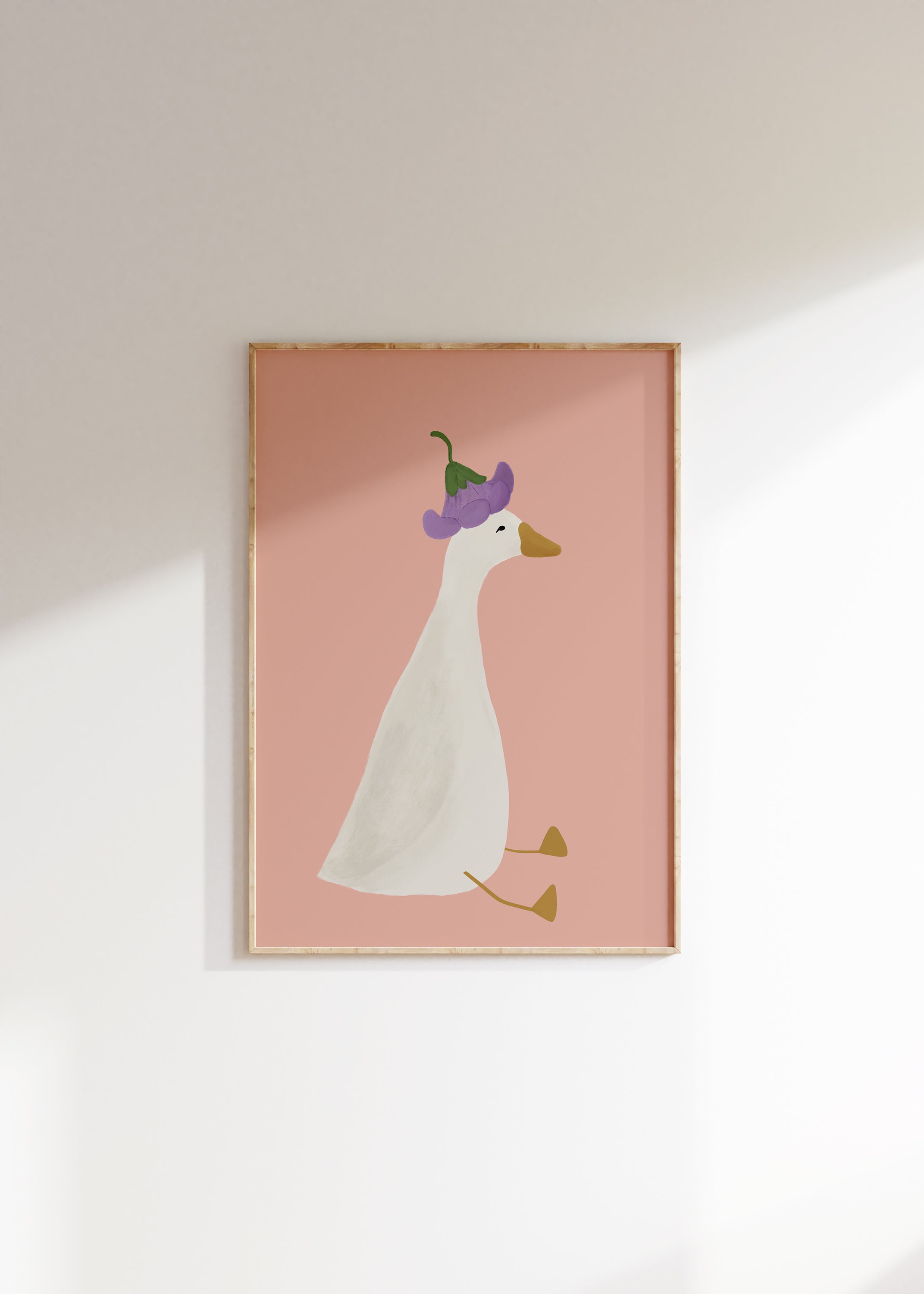 Silly Goose Wall Art, Cute Goose Poster, Girl Nursery Decor, Farm Animal Printable, Geese and Flowers, Goose Theme, Children's Room Print