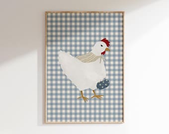 Impresión artística de casa de granja con pollo, impresión de pared de pollo de granja, impresión divertida de pollo imprimible, impresión de guardería de granja, decoración de dopamina, regalo para amantes de los pollos