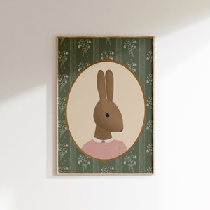 Girl&#39;s Room Vintage Rabbit Print Grandmillenial Art Bunny Nursery Print Vintage Aesthetic Nursery Abstract Vintage Painting Farm Nursery Art