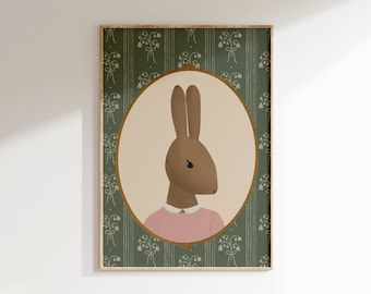 Girl's Room Vintage Rabbit Print Grandmillenial Art Bunny Kwekerij Print Vintage Esthetische Kwekerij Abstract Vintage Schilderij Boerderij Kwekerij Kunst