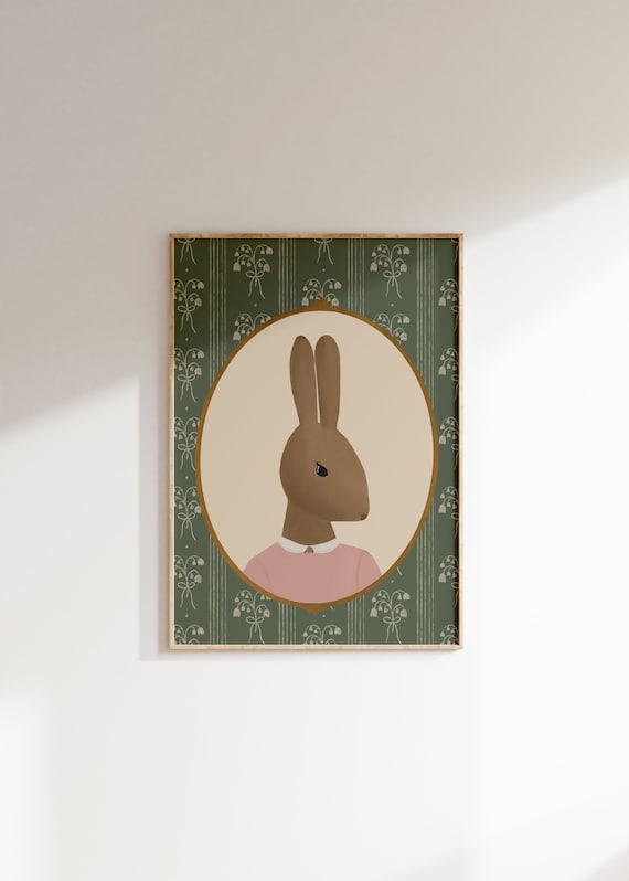 Girl's Room Vintage Rabbit Print Grandmillenial Art Bunny Nursery Print Vintage Aesthetic Nursery Abstract Vintage Painting Farm Nursery Art