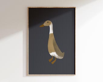 Vintage Duck Art Print Cottagecore Nursery Duck Printable Farm Nursery Decor Boy Duck Print Navy Stripe Rustic Nursery Print Duck Wall Art