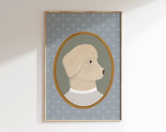 Labradoodle Art Whimsy Animal Art Vintage Aesthetic Grandmillennial Boys Room Dog Art Puppy Nursery Decor Labradoodle Gifts Pet Portrait