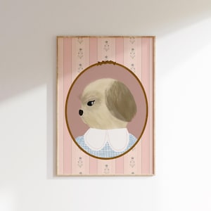 Shih Tzu Art Vintage Aesthetic Girls Room Print Whimsical Dog Art Shabby Chic Print Vintage Dog Print Shih Tzu Gift Dog Artwork Pet Portrait