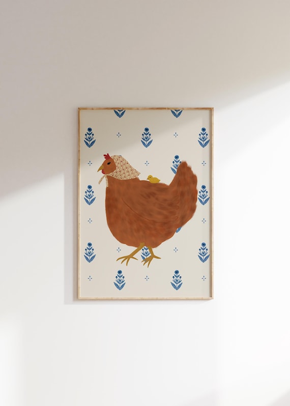 Hen Art Farm House Art Print Farmhouse Chicken Wall Art Hen and Chick Printable Farm Nursery Decor Cottagecore Poster Chicken Lover Gift