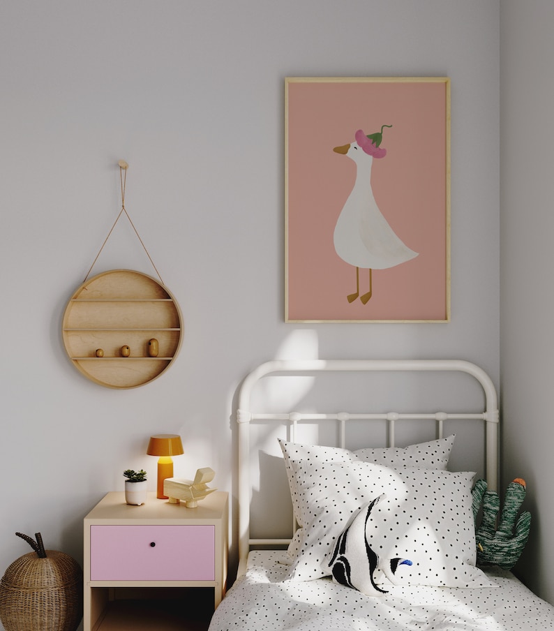 Silly Goose Wall Art Cute Goose Poster Pink Girl Nursery Decor Goose ...
