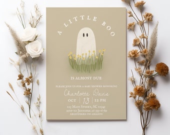 A Little Boo is bijna te wijten douche uitnodiging, Halloween Baby Girl uitnodigen, Ghost, bloemen, bewerkbare, sjabloon, herfstdouche, Instant Download