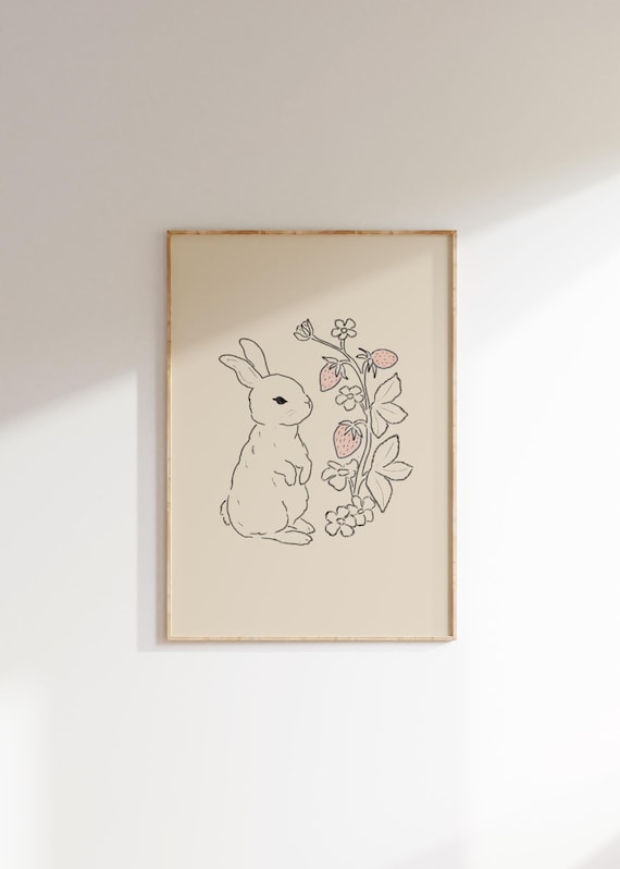 Little Girls Room Minimalist Art Bunny Rabbit Print Girl Rabbit Nursery Decor Bunny Sketch Cottagecore Nursery Pastel Girls Room Artwork