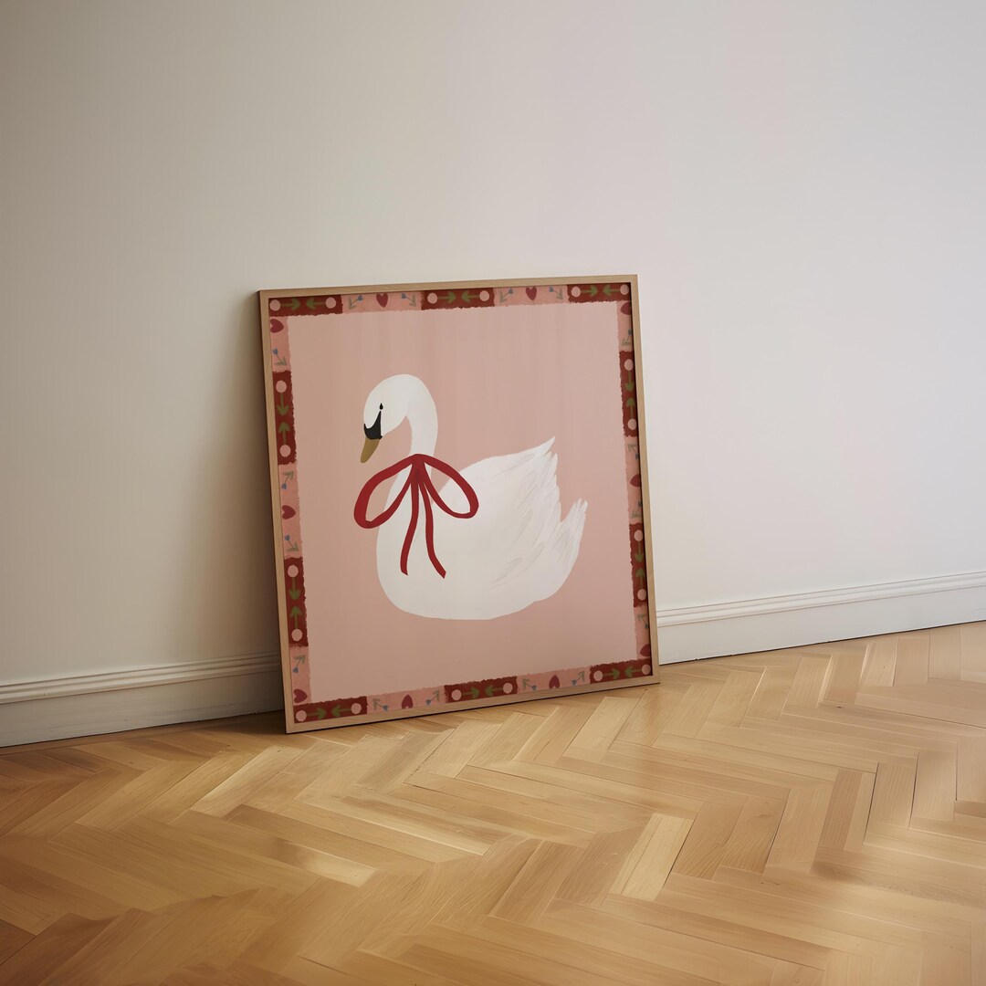 Swan Art Print Coquette Room Decor Cute Girly Wall Art Swan Printable ...