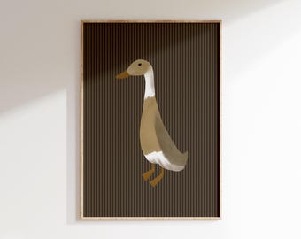 Vintage Duck Art Print Cottagecore Nursery Duck Printable Farm Nursery Decor Duck Print Brown Stripe Rustic Nursery Art Moody Duck Wall Art
