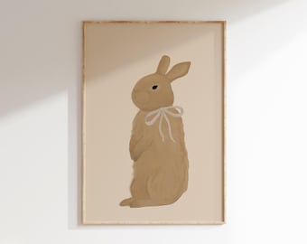 Bunny Nursery Print Little Girl Wall Art Girl's Room Bunny Print Farm Nursery Decor Baby Bunny Print Coquette Room Decor Beige Nursery Art