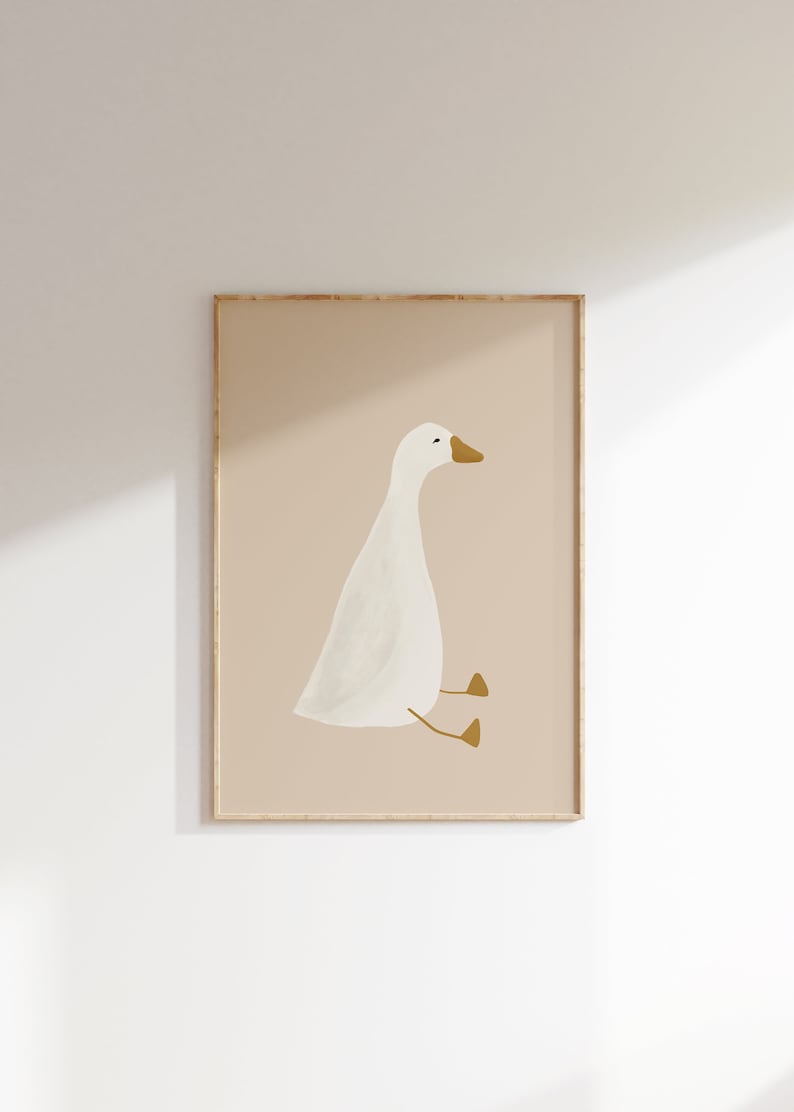 Silly Goose Wall Art, Cute Goose Poster, Beige Nursery Decor, Farm Animal Printable, Neutral Kid's Room Illustration, Goose Children's Room image 2