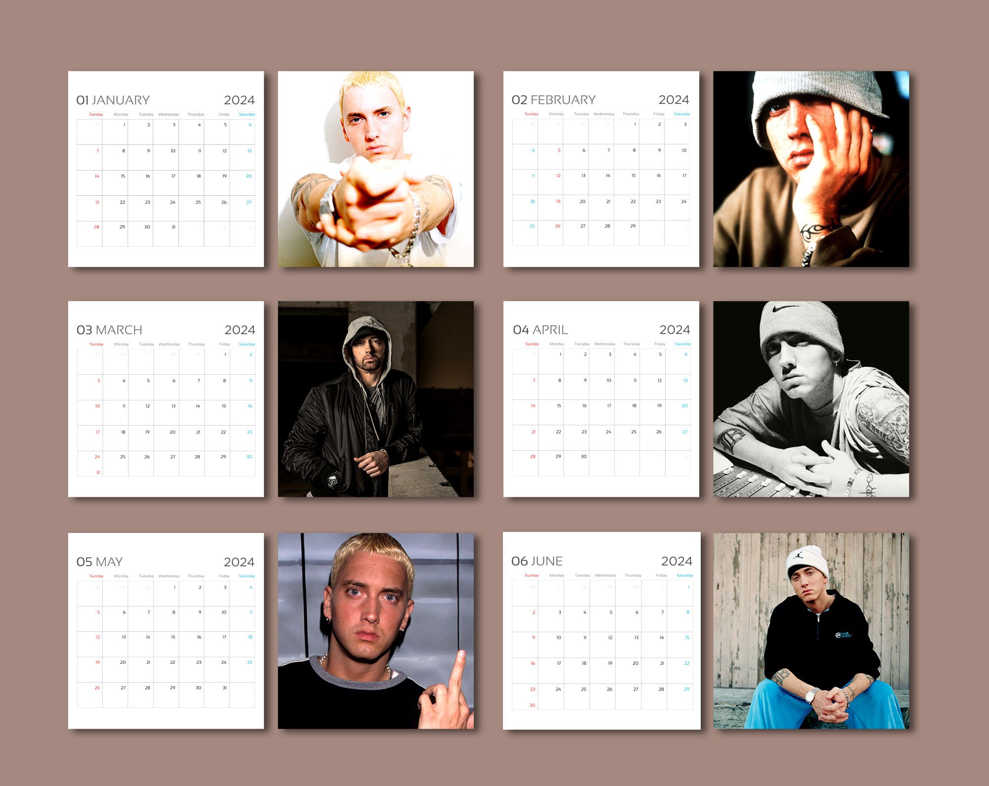 Emi nem 2024 calendar, Eminems 2024 wall calendar, Celebrity calendar