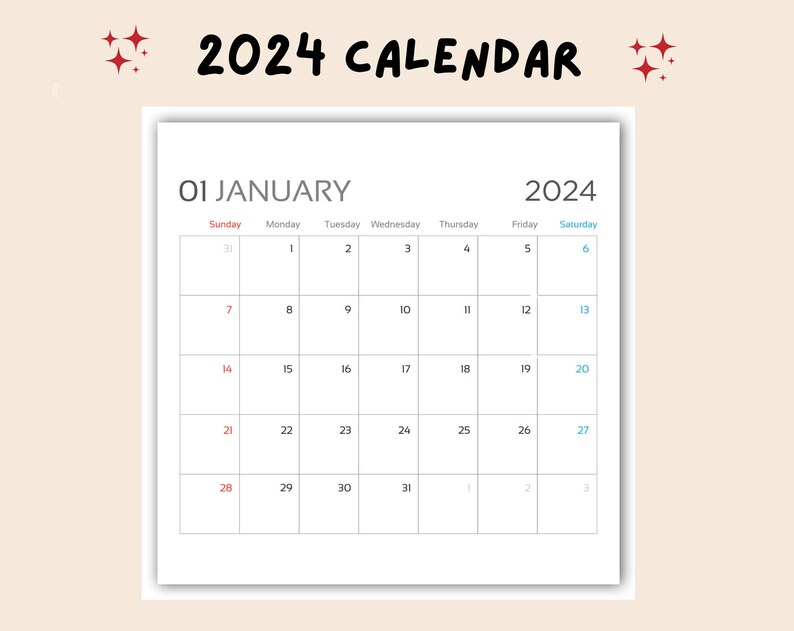 2024 Calendar Wall Calendar 2024 Seasonal Art Etsy