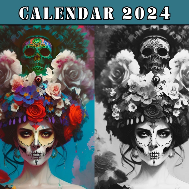 2024 Calendar Wall Calendar 2024 Skull Calendar Sugar Skull Calendar