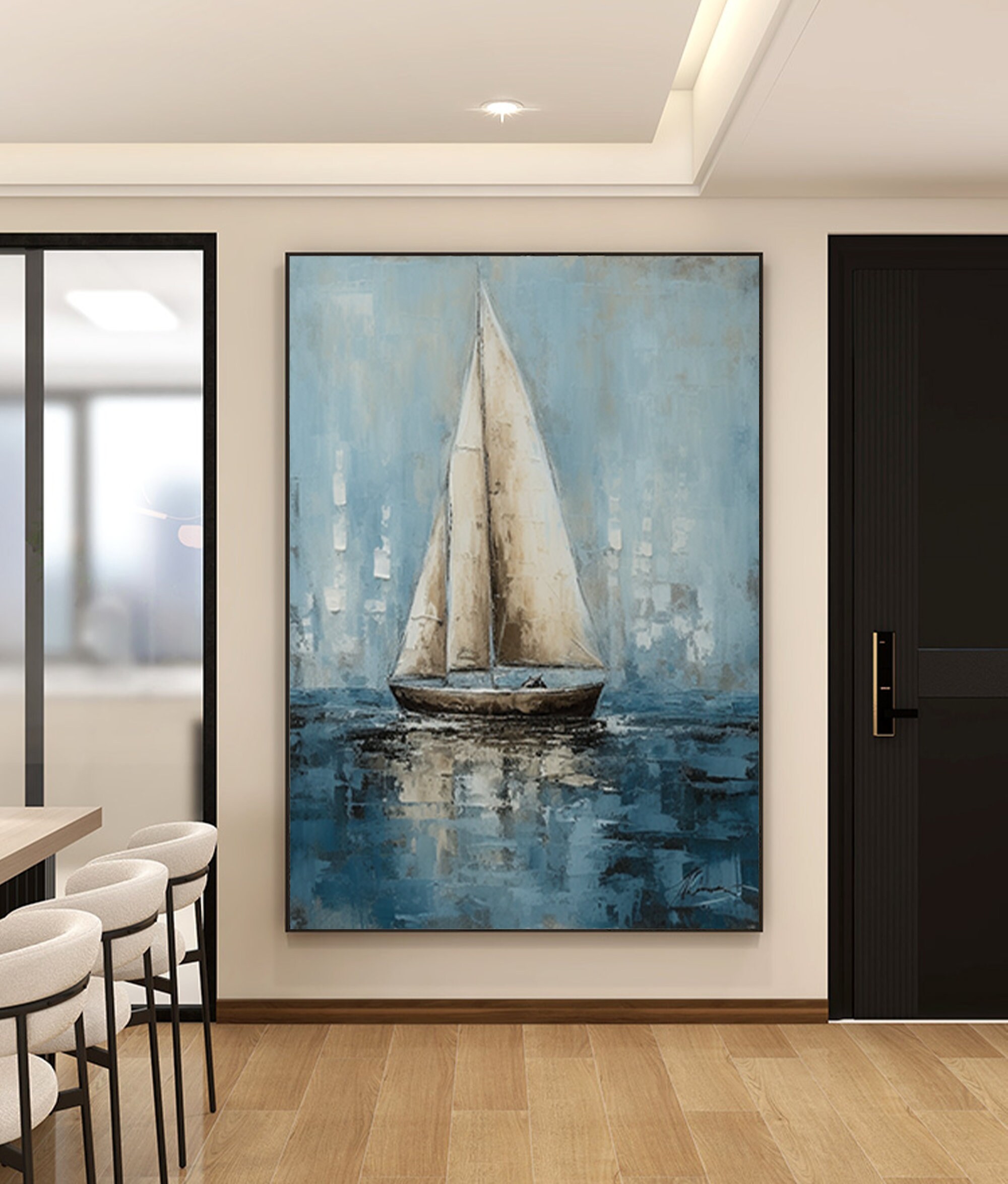 Modern Wall Decor Art Painting Boat Oil Painting Landscape Oil Painting ...
