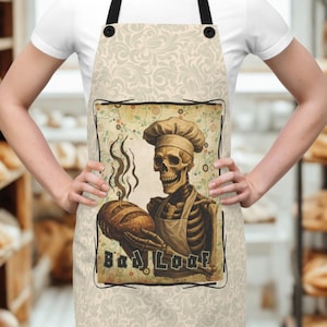 Bad Loaf Schürze - Gothic Skeleton Baker Schürze, Personalisieren Sie den Starter Namen, lustiges Sauerteig Brot Wortspiel, Fans von T Swift Parodie Küchengeschenk