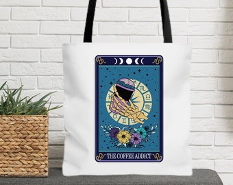 Sac fourre-tout tarot pour amateur de café Sac cadeau drôle pour amateur de café Cadeau mignon pour maman Sac fourre-tout en toile mignon Cadeau pour amoureux des livres Sac fourre-tout pour bibliothèque de cartes de tarot